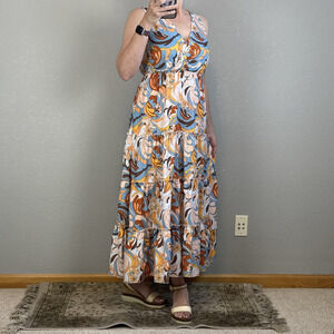 Boston Proper Womens Tiered Sleeveless V-Neck Midi Maxi Dress Size S Paisley